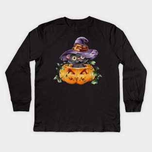 Halloween black cat Kids Long Sleeve T-Shirt